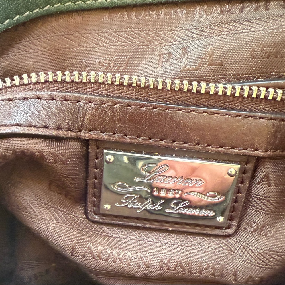 LAUREN RALPH LAUREN vintage olive, green and brown, leather handbag preowned - Picture 10 of 14